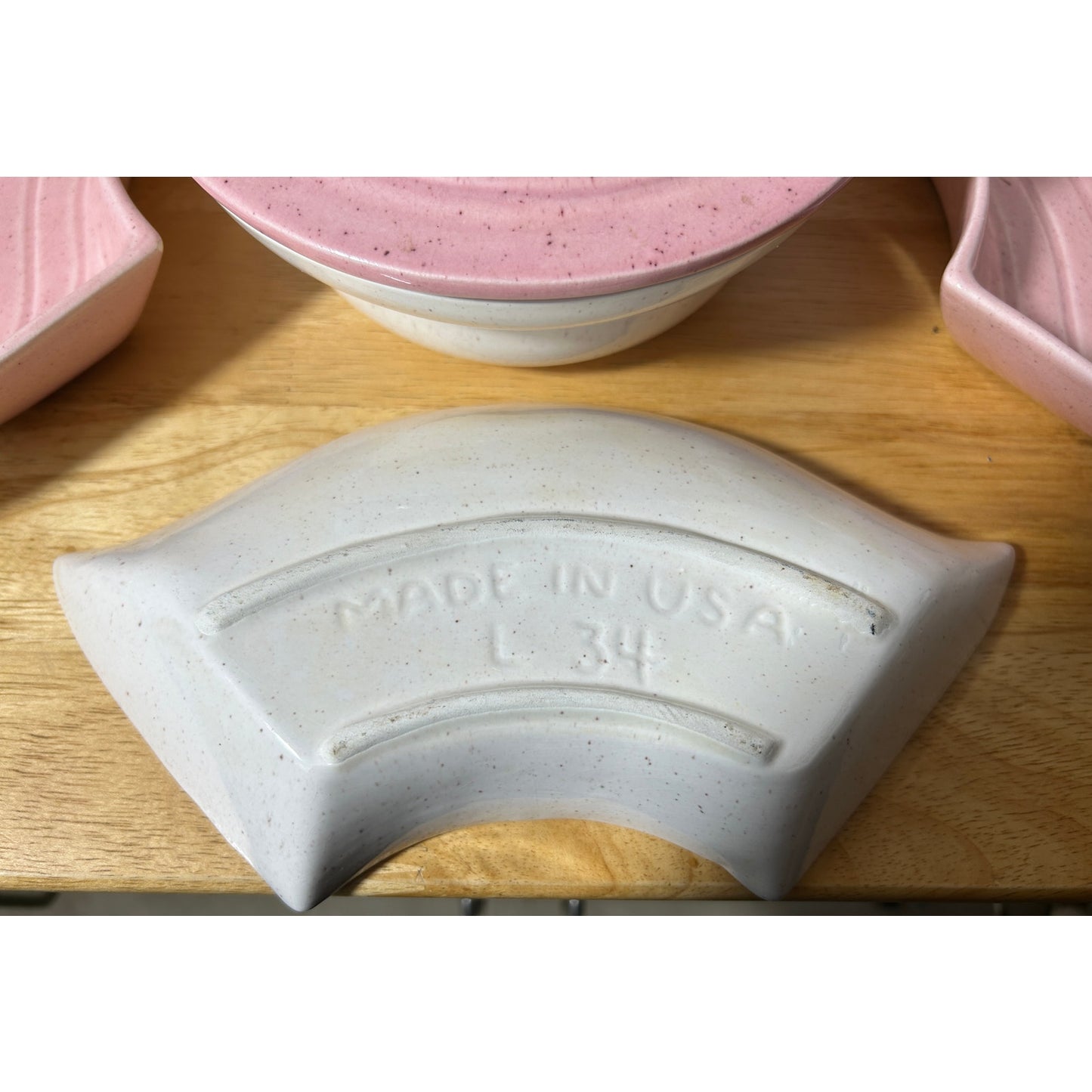 Vintage California Pottery Lazy Susan Set Pink & Cream Ceramic USA Made