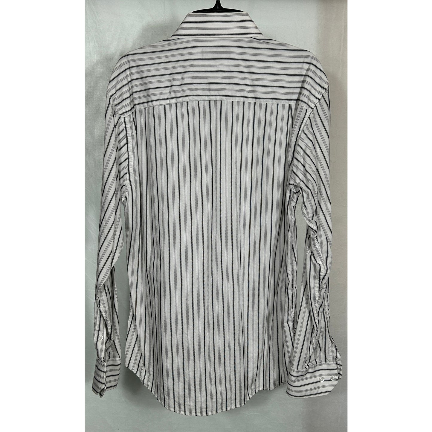 Michael Brandon Medium Dress Shirt White Black Stripe Button Up 15.5-16