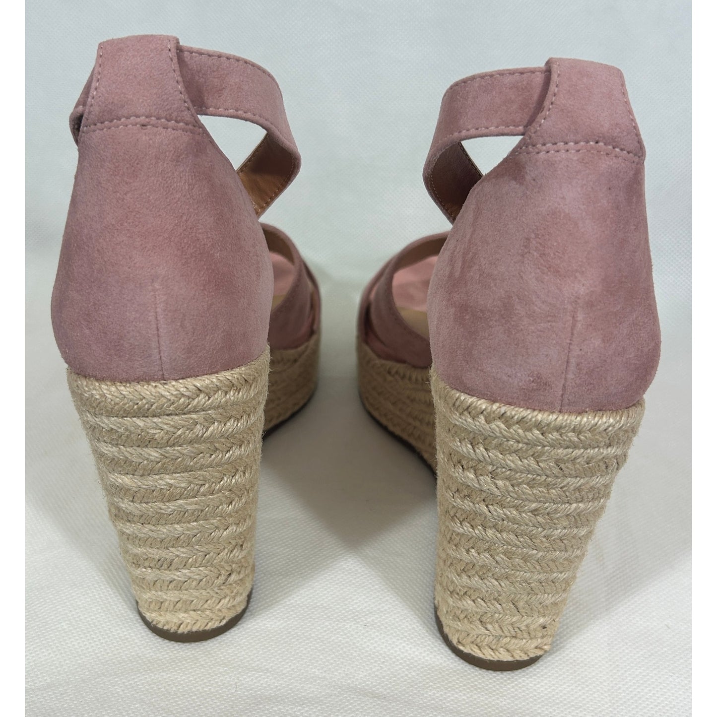 Lisa • Vicky Pink Suede Espadrille Wedges 9 M – High Platform Ankle Strap | NIB