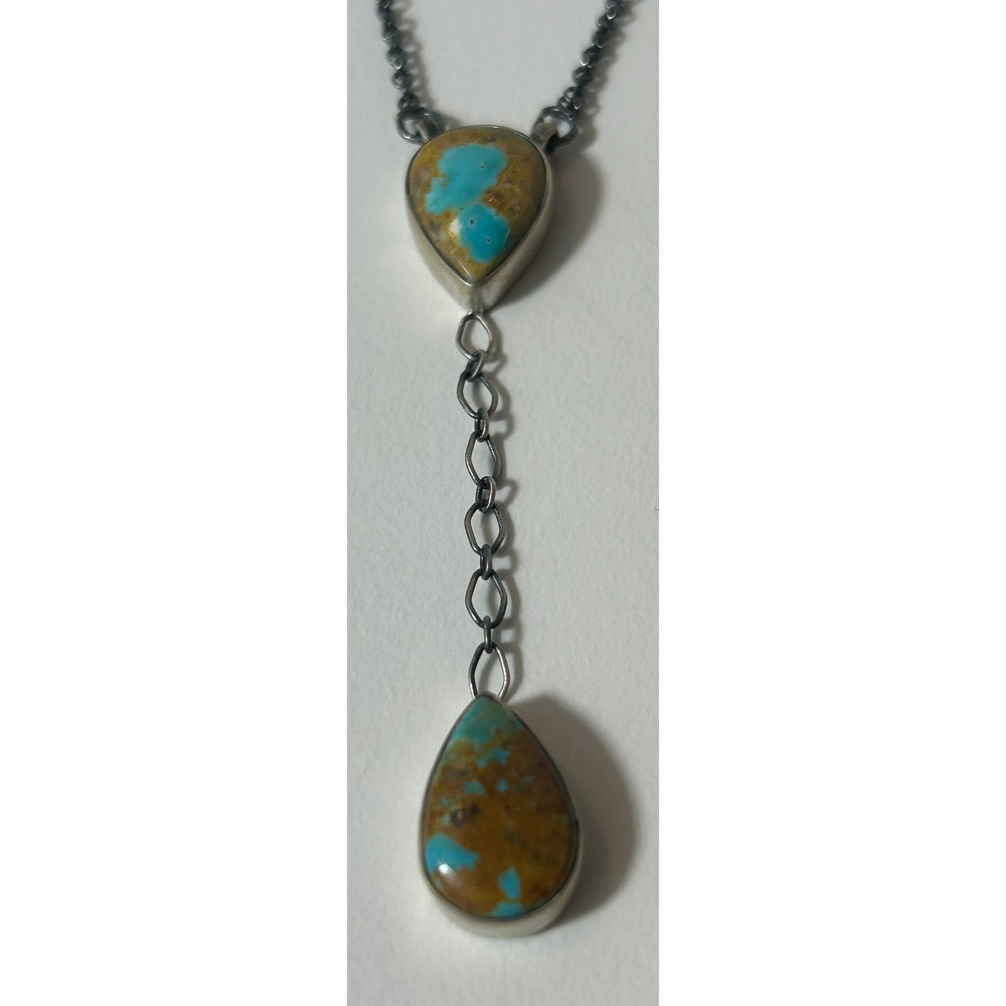 Sterling Silver Turquoise Double‑Drop Y‑Style Pendant Necklace