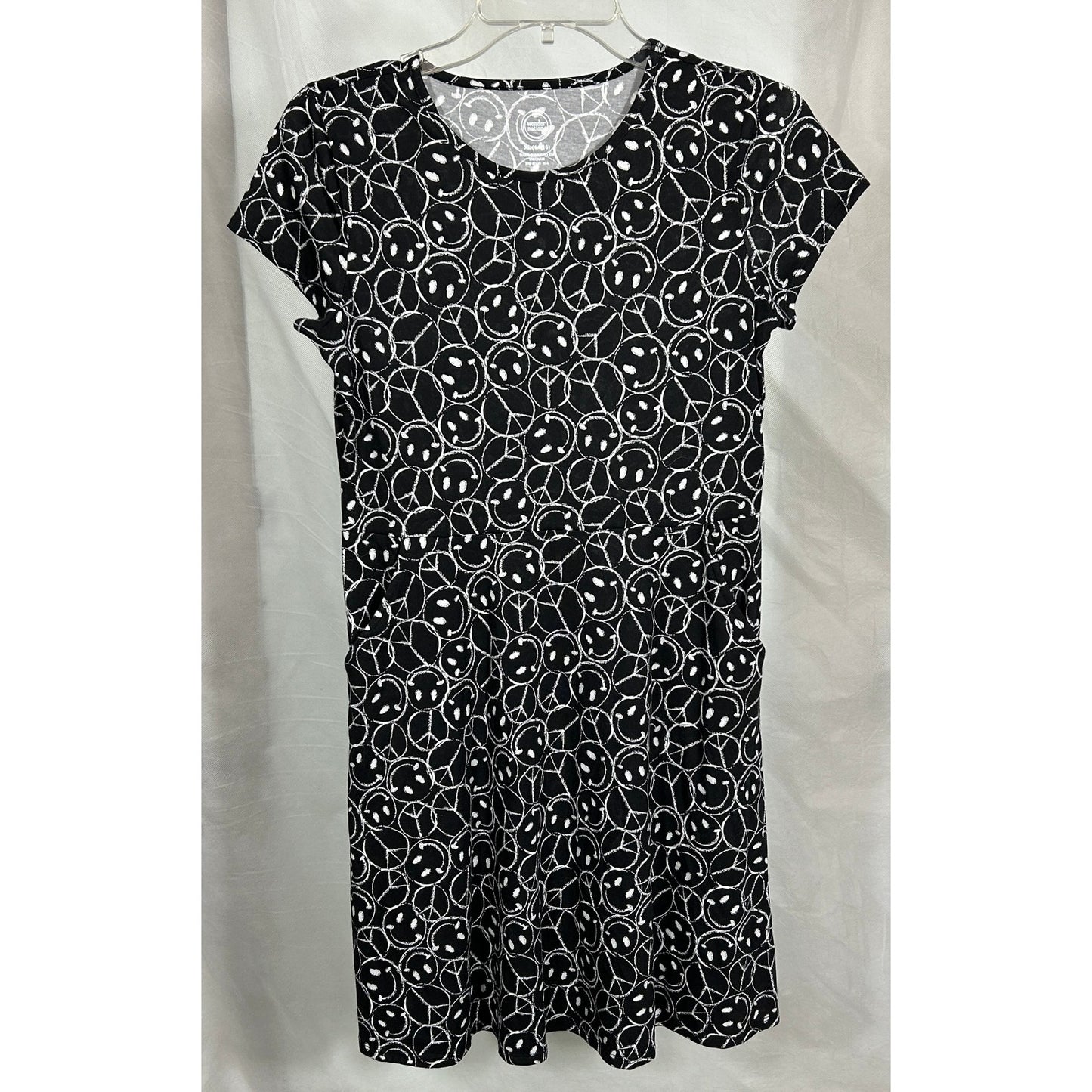 Wonder Nation XL Girls Dress Black Peace Smile Print Cotton Recycled Poly
