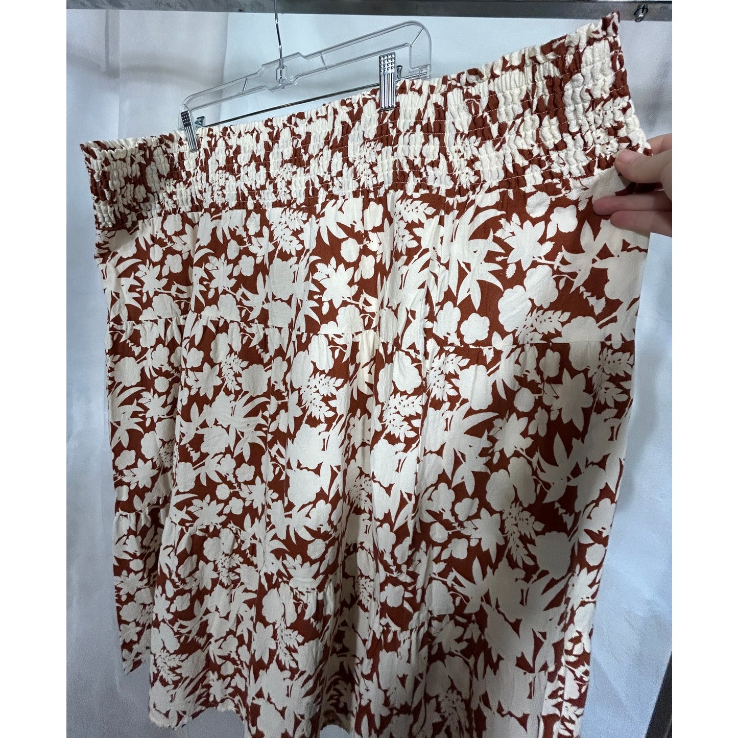 Universal Thread Brown Floral Skirt 3X Cotton Smocked Waist Pockets