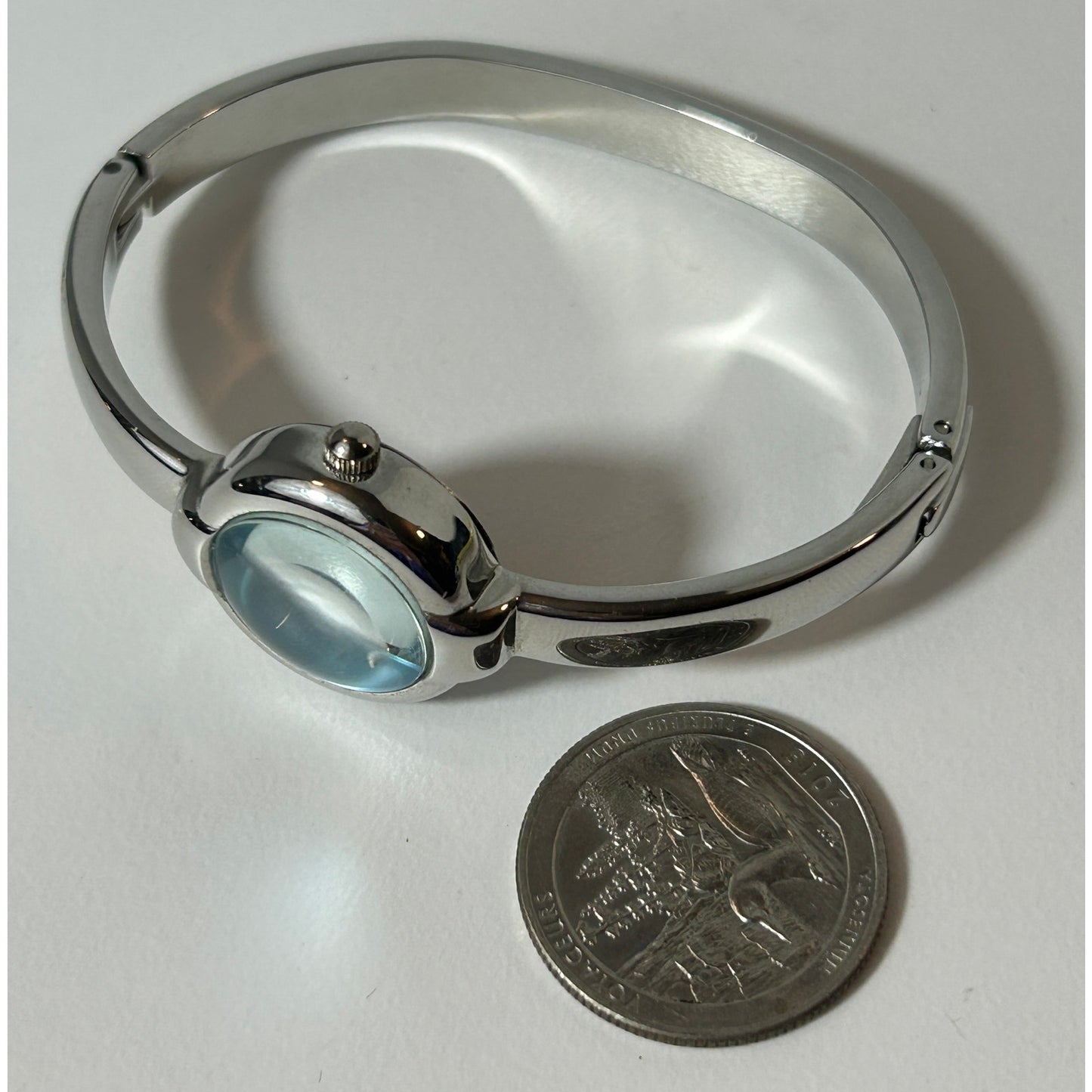 Women’s Silver Tone Bangle Watch with Light Blue Dial Quartz Movement