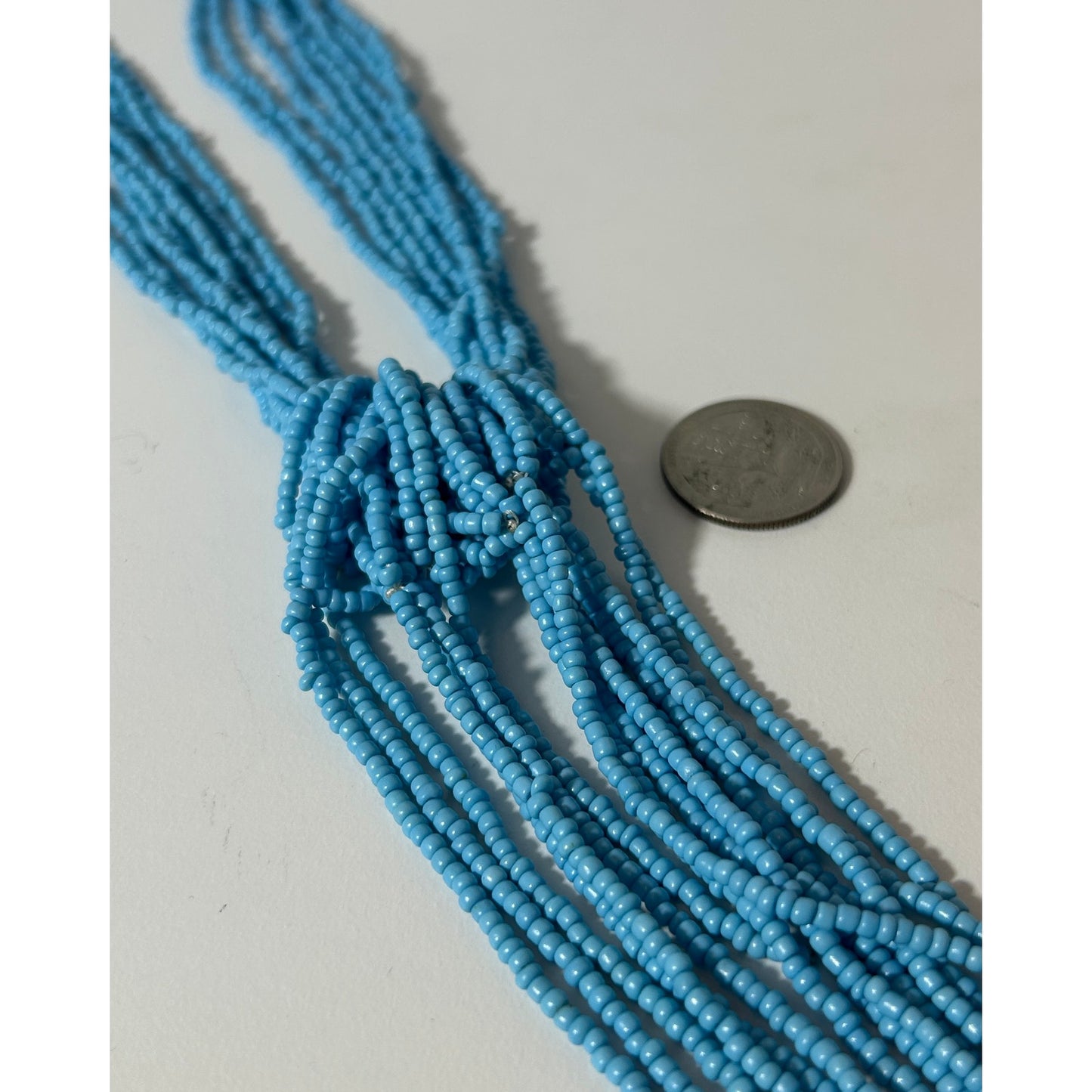 Vintage Blue Beaded Multi-Strand Knot Necklace 25” Boho Statement