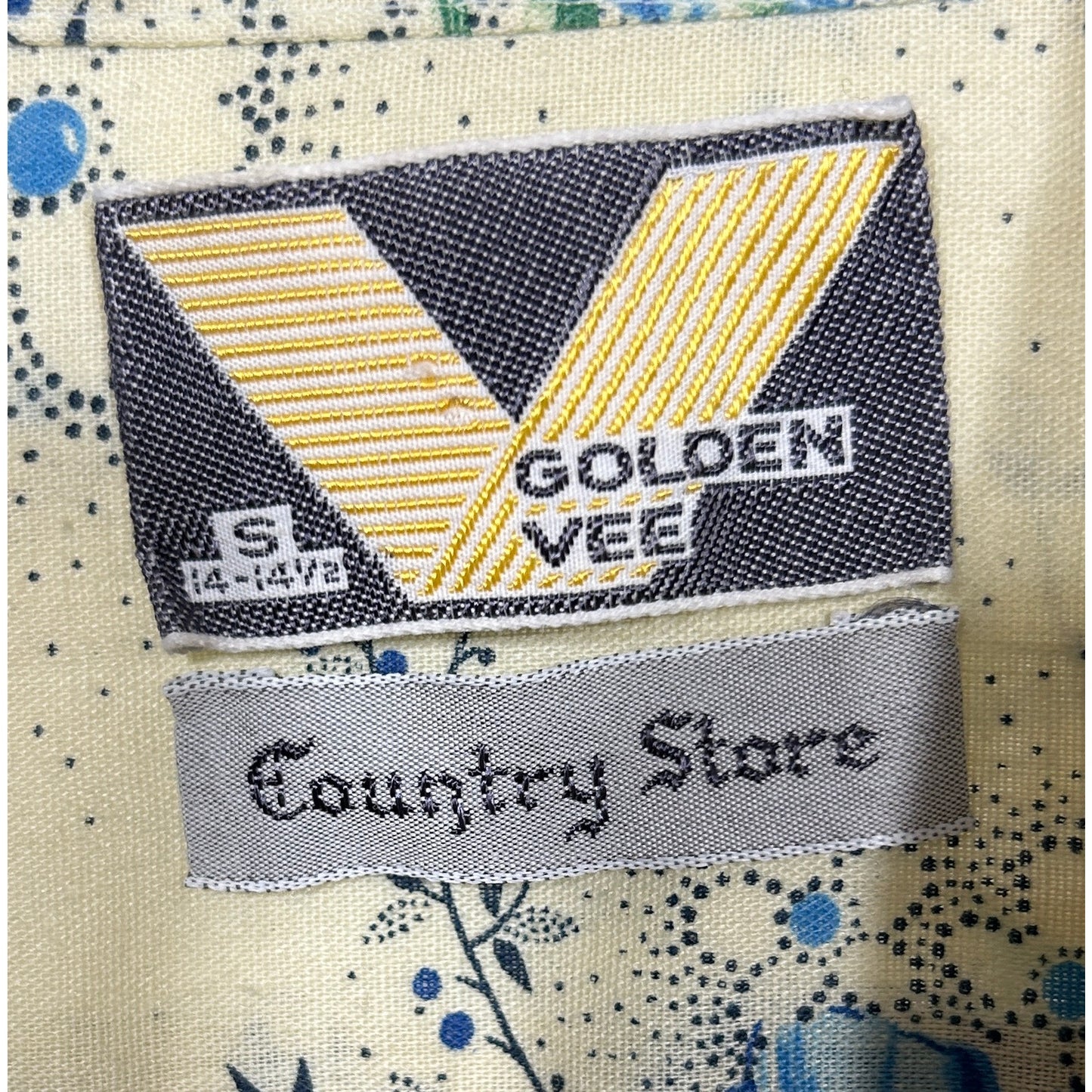 Vintage Golden Vee Country Store Floral Shirt S Blue Flower Print 70s