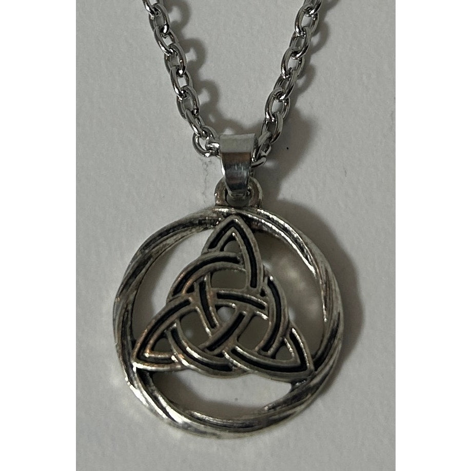 Silver Celtic Trinity Knot Necklace with Braided Circle Pendant, 20"