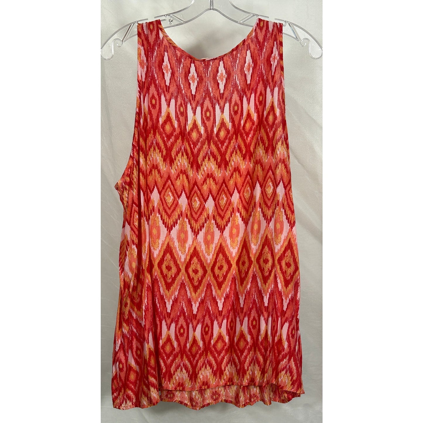 Peach Whisper Ikat Tassel Tank Top XXL Rayon Sleeveless Blouse Boho Print