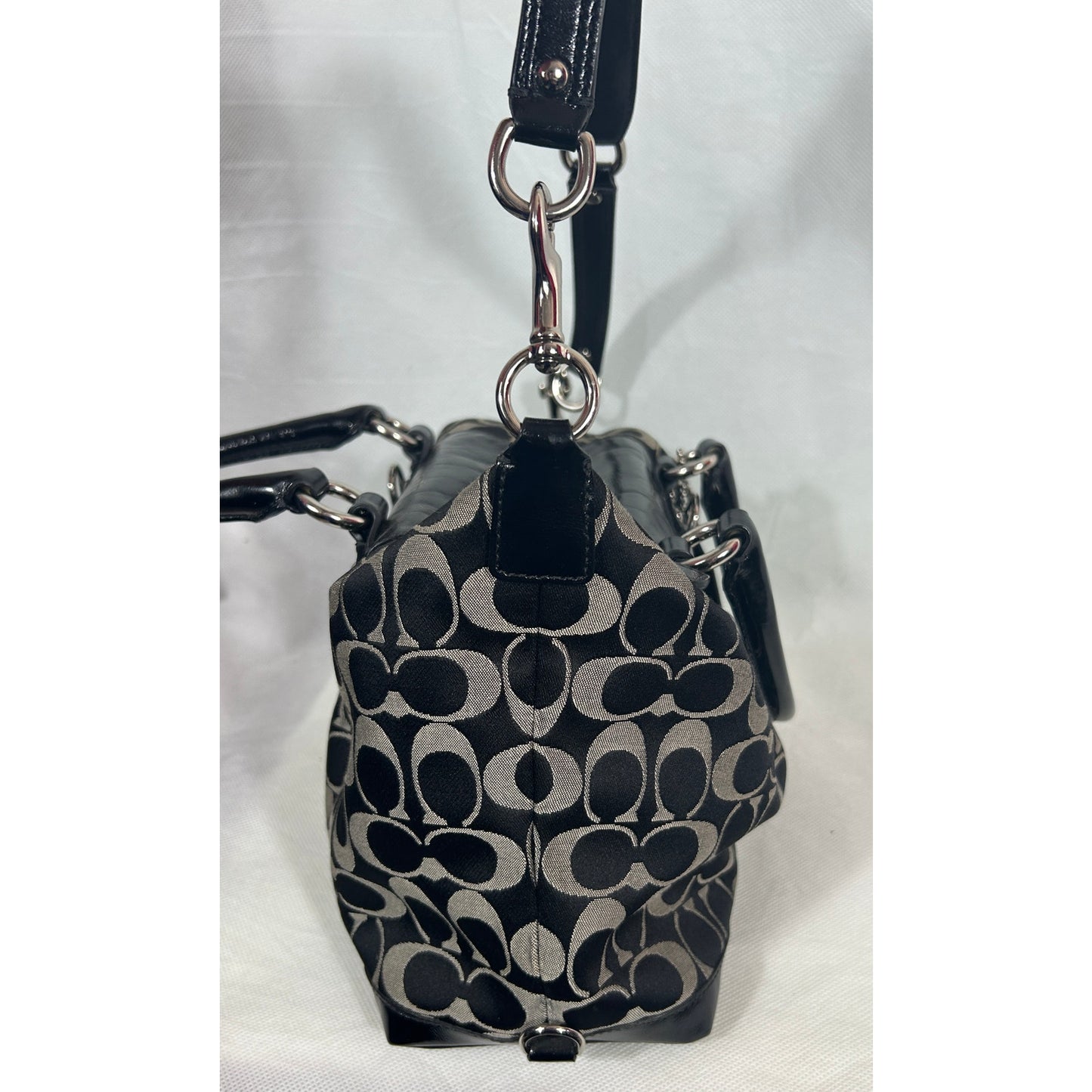 Coach Signature Canvas & Leather Satchel Bag Black Silver Hardware 15″ x 8″