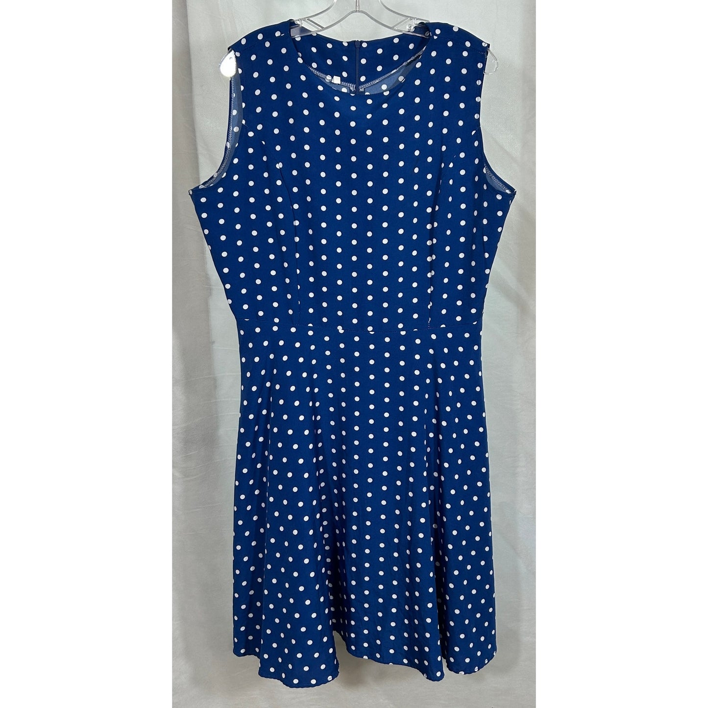 Navy Blue White Polka Dot Sleeveless Fit & Flare Dress XXL Cotton Blend