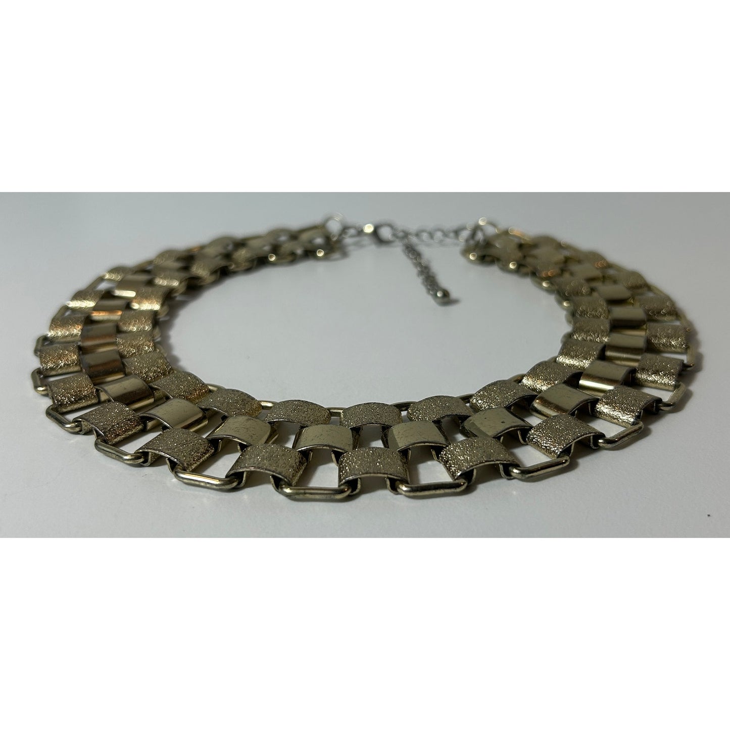 Gold‑Tone Textured Link Choker Necklace, 18", Vintage Statement Collar