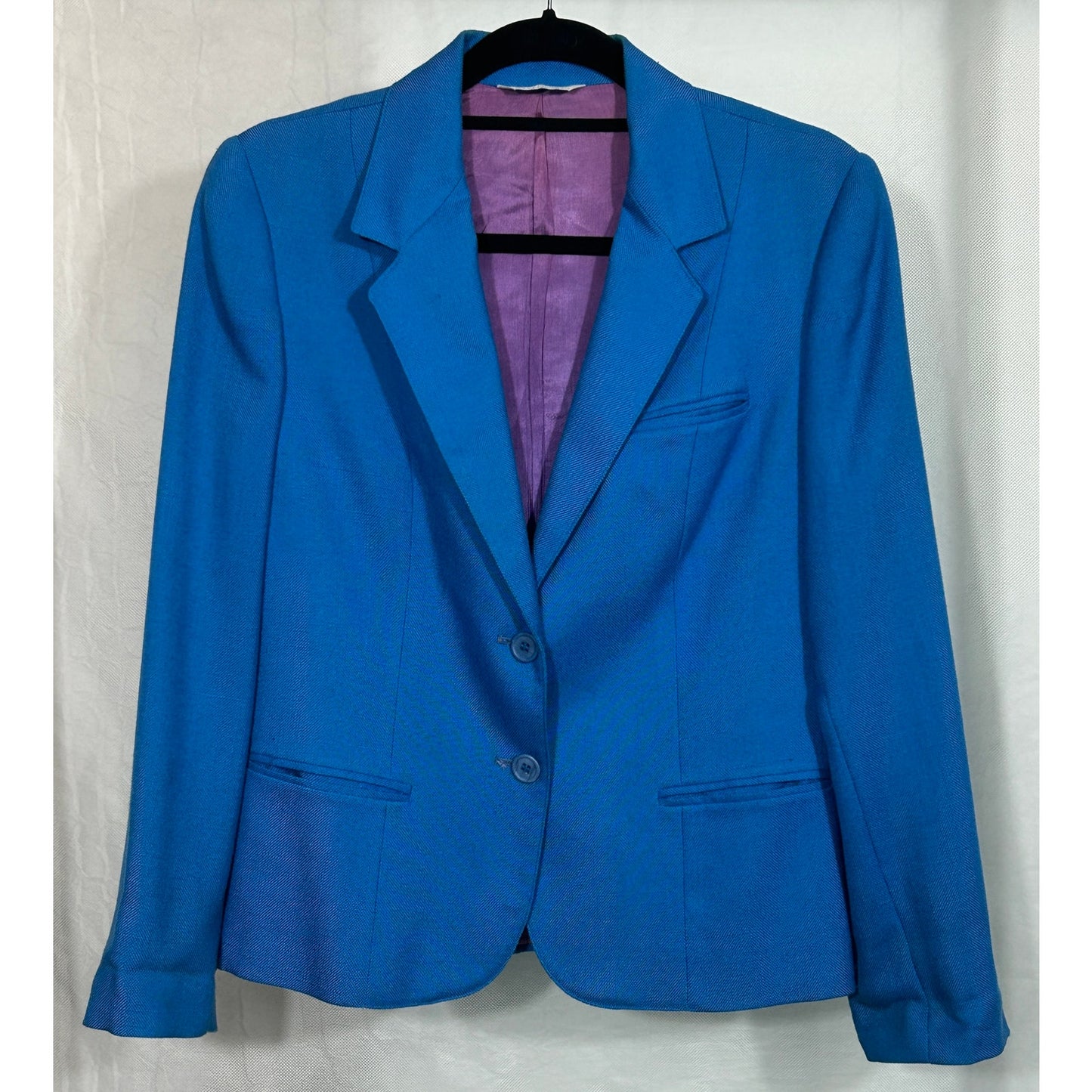 Vintage Blue Blazer With Purple Satin Lining Women’s Jacket Size Small
