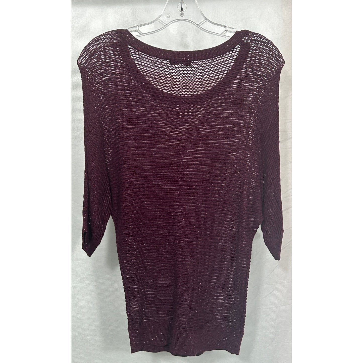 APT. 9 Burgundy Metallic Open Knit Dolman Sleeve Sweater Women’s L