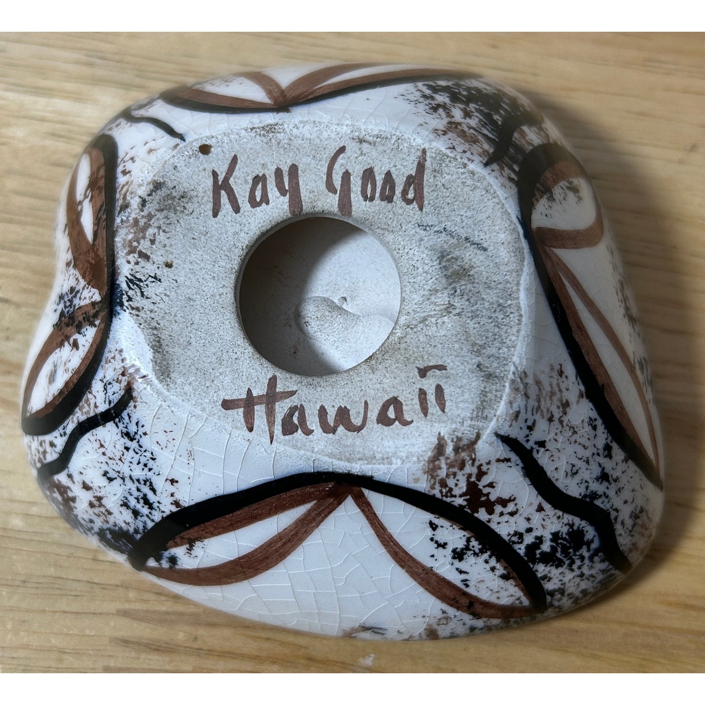 Kay Good Hawaii Signed Pottery Heart Dish Abstract Mid-Century Modern