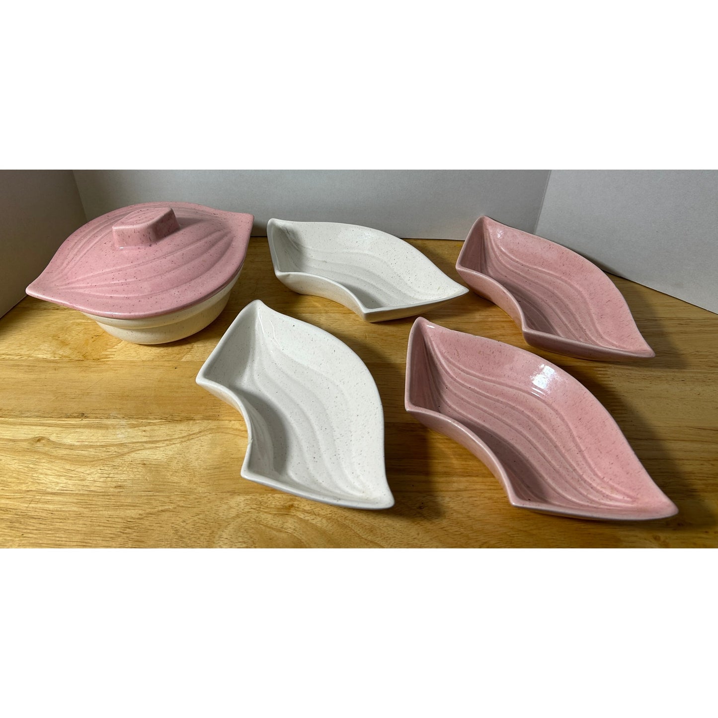 Vintage California Pottery Lazy Susan Set Pink & Cream Ceramic USA Made
