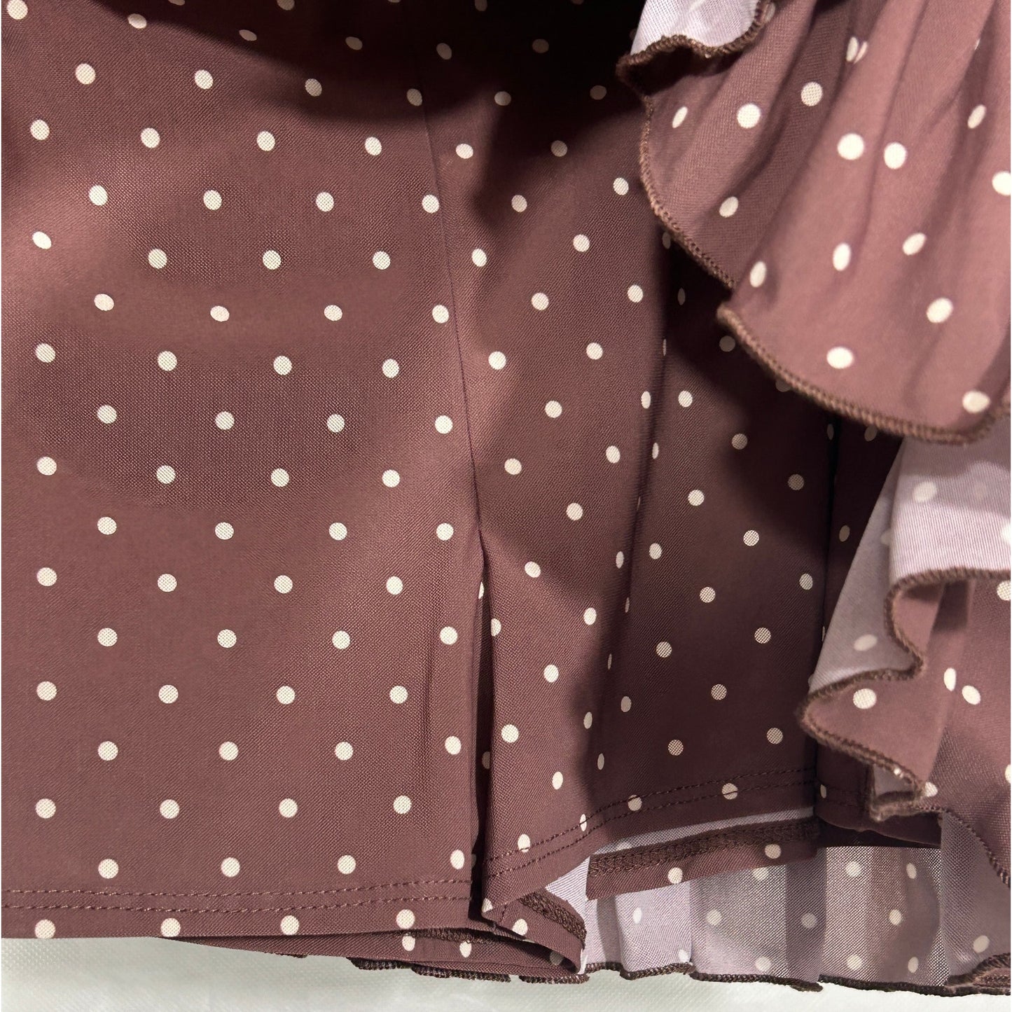 NWT Urban Outfitters Out From Under Brown Polka Dot Ruffle Mini Skirt L