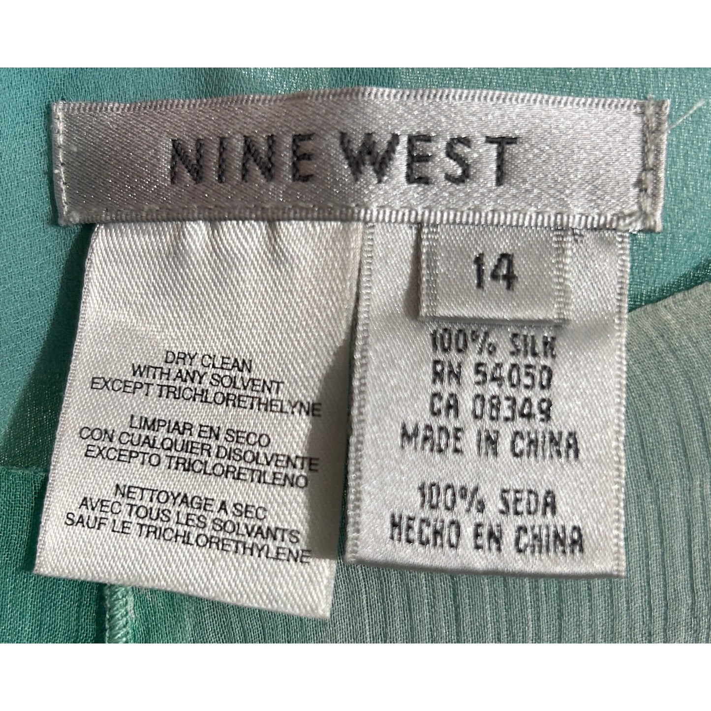 Nine West 100% Silk Floral Midi Skirt Size 14 Aqua Green Brown Pleated