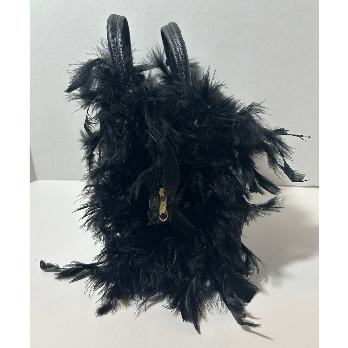 Colorful Frida Kahlo Feathered Purse with Black Boa Trim 7"x10"