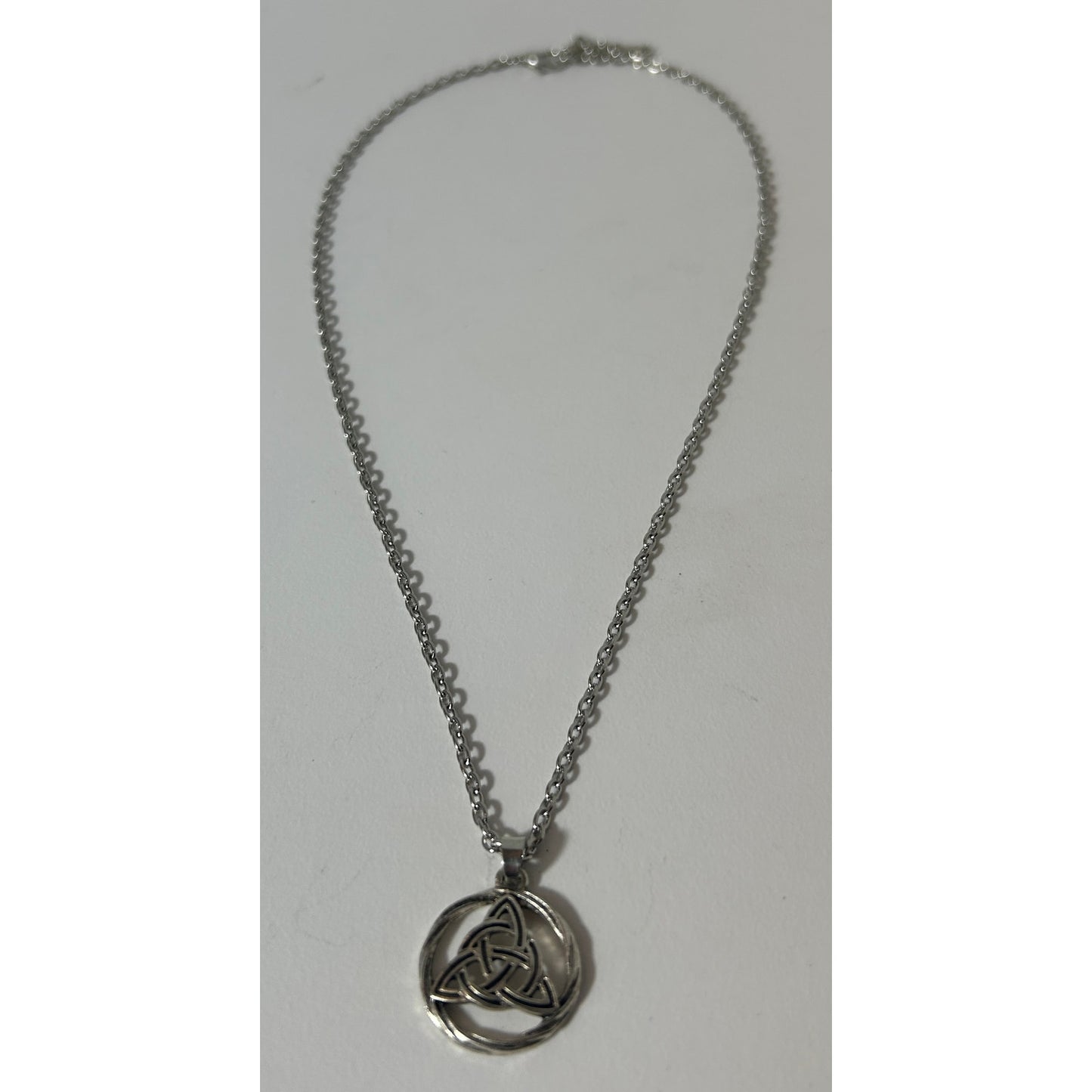 Silver Celtic Trinity Knot Necklace with Braided Circle Pendant, 20"