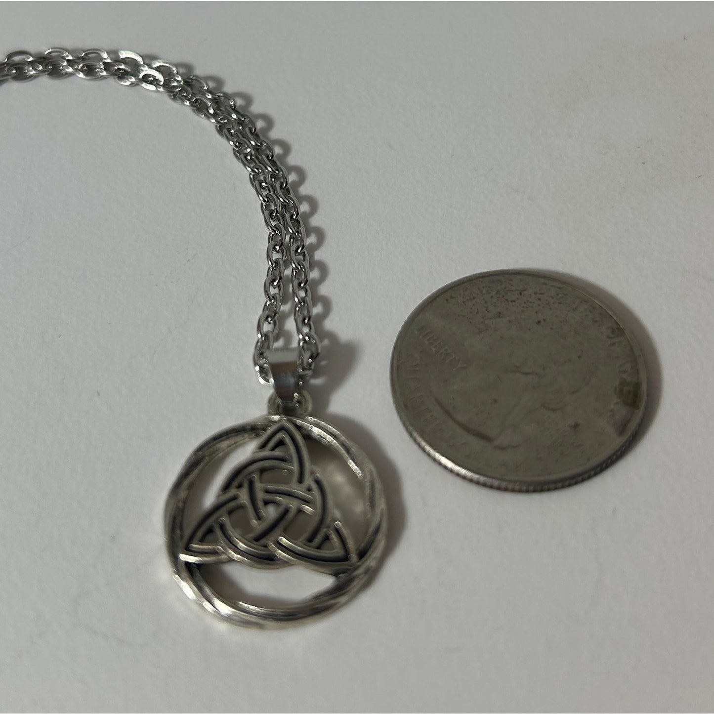 Silver Celtic Trinity Knot Necklace with Braided Circle Pendant, 20"