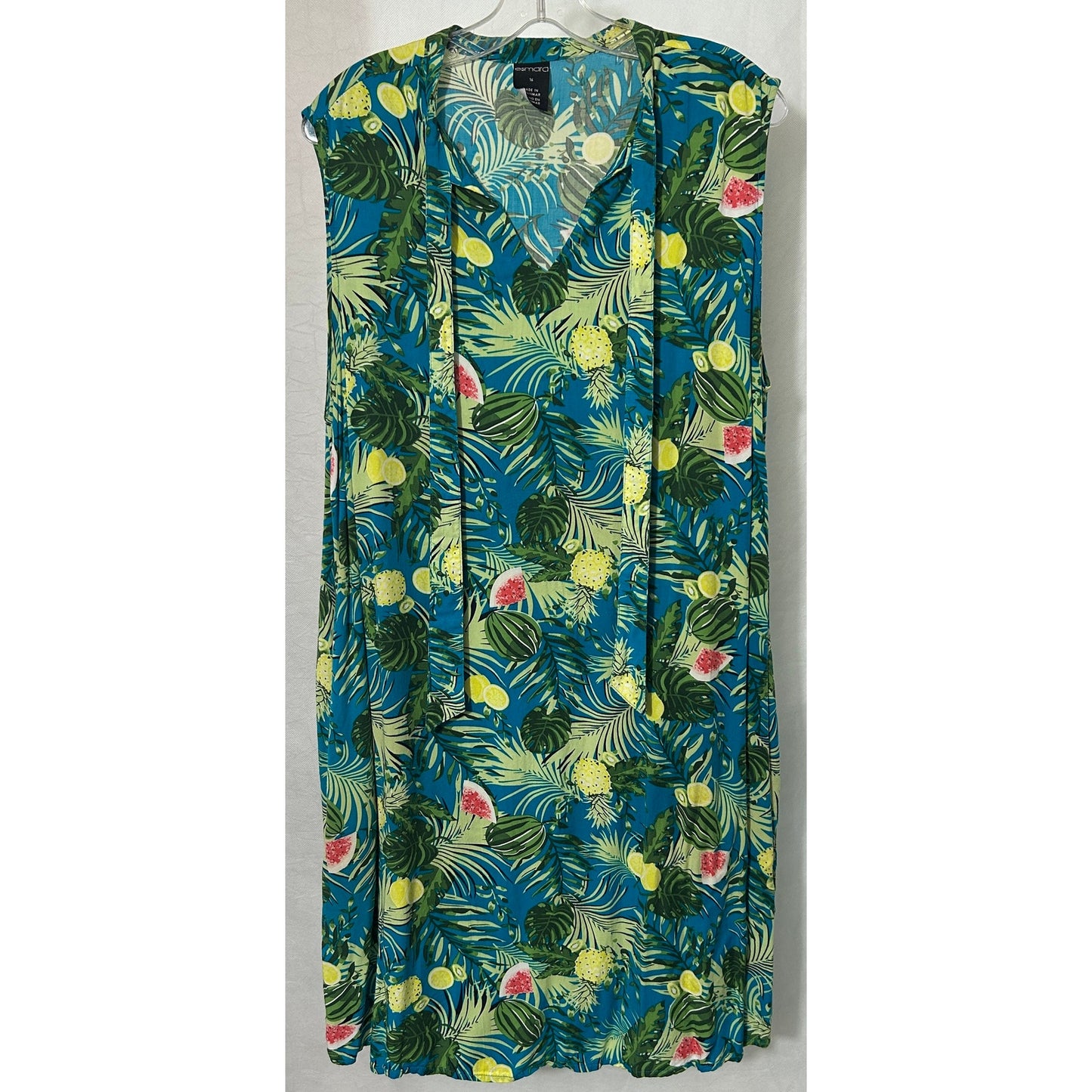 Esmara Sleeveless Tropical Fruit Print Dress Size 16 Viscose Summer Shift