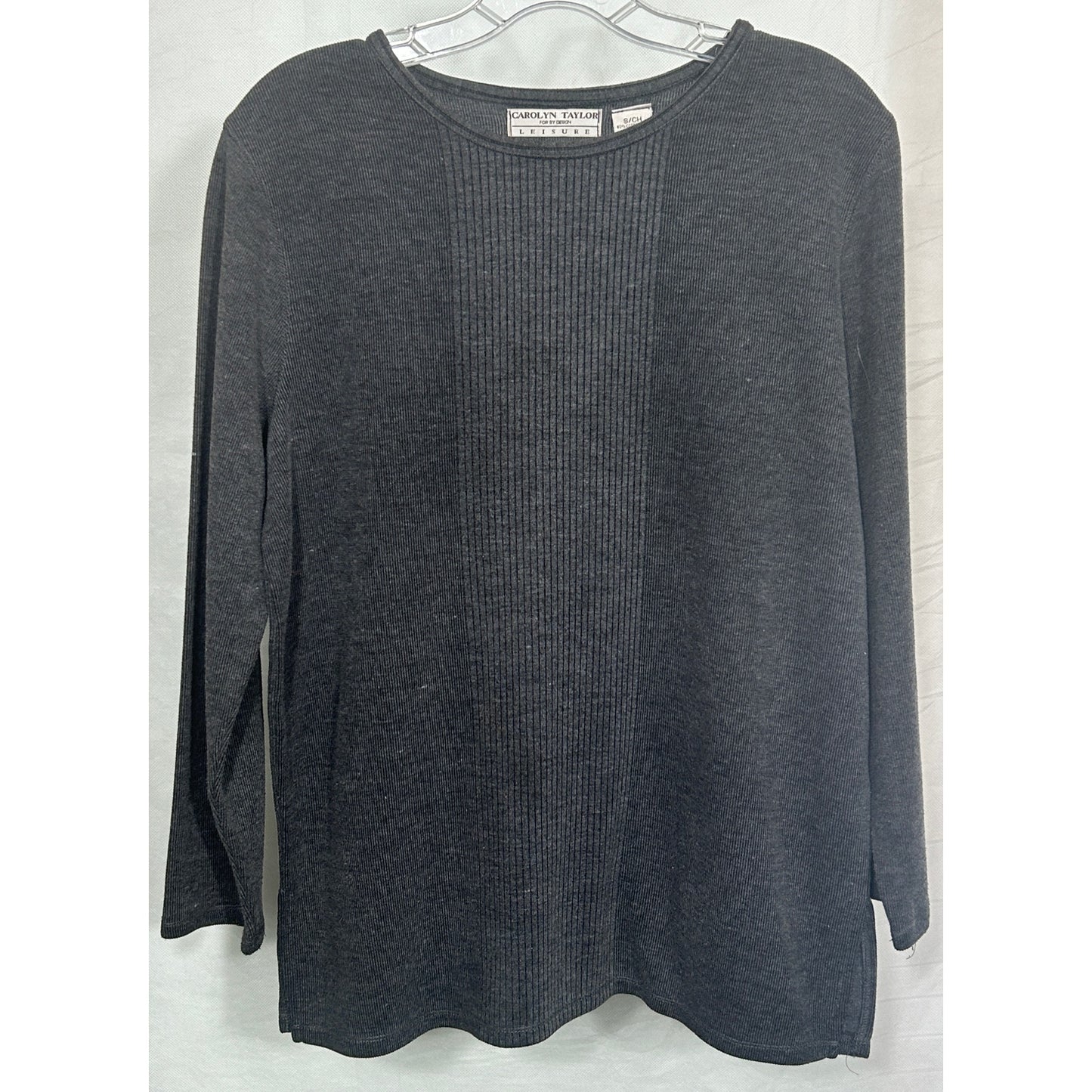 Carolyn Taylor Leisure Women’s Dark Gray Long Sleeve Ribbed Knit Top Size S