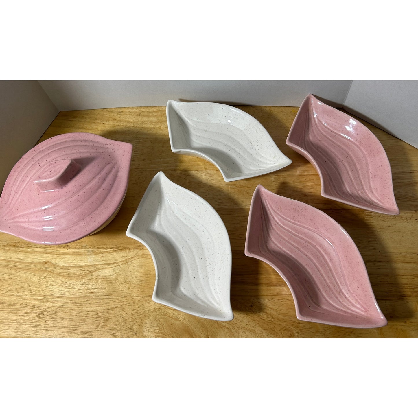 Vintage California Pottery Lazy Susan Set Pink & Cream Ceramic USA Made