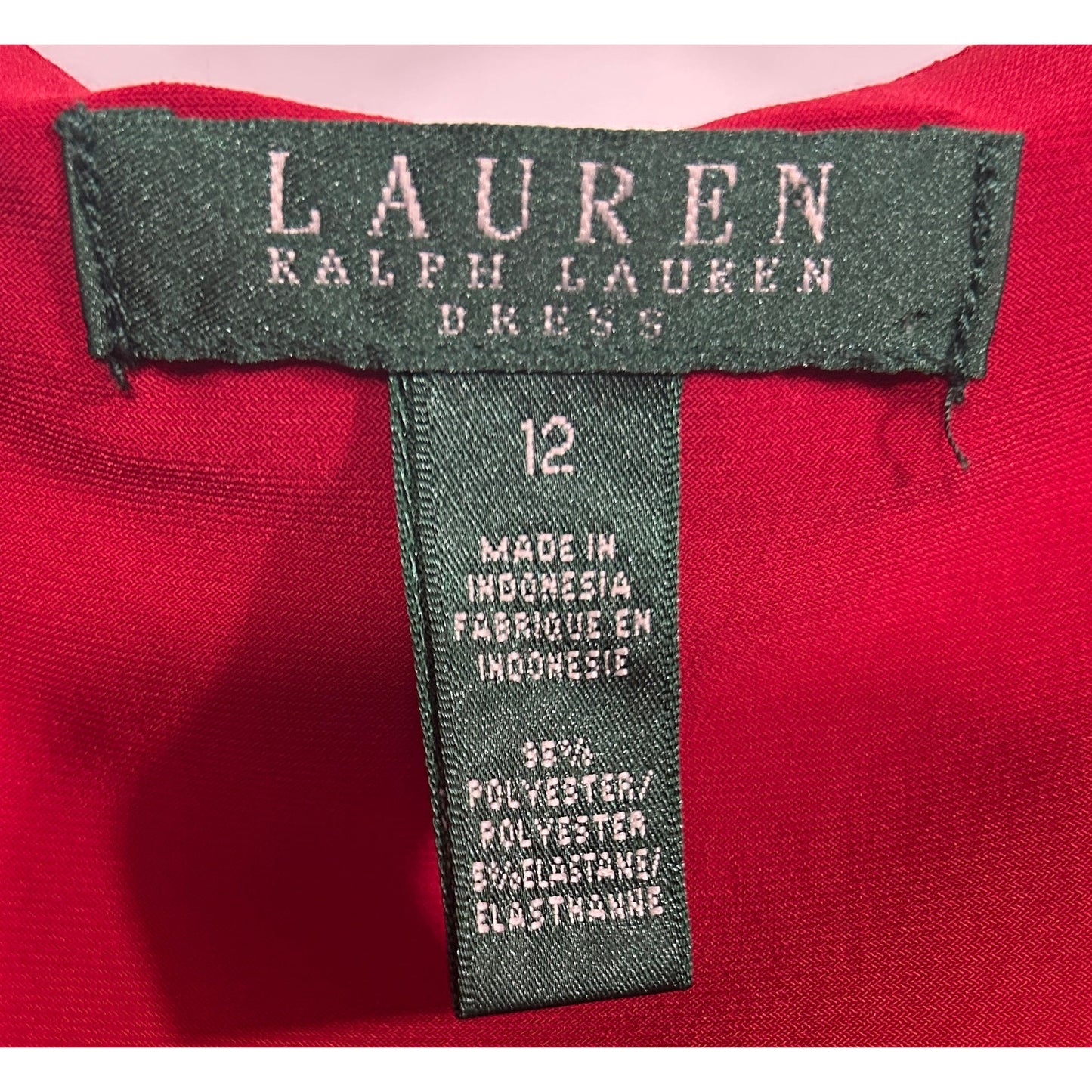 Lauren Ralph Lauren Red Draped Jersey Dress Size 12 Sleeveless Midi Ruched