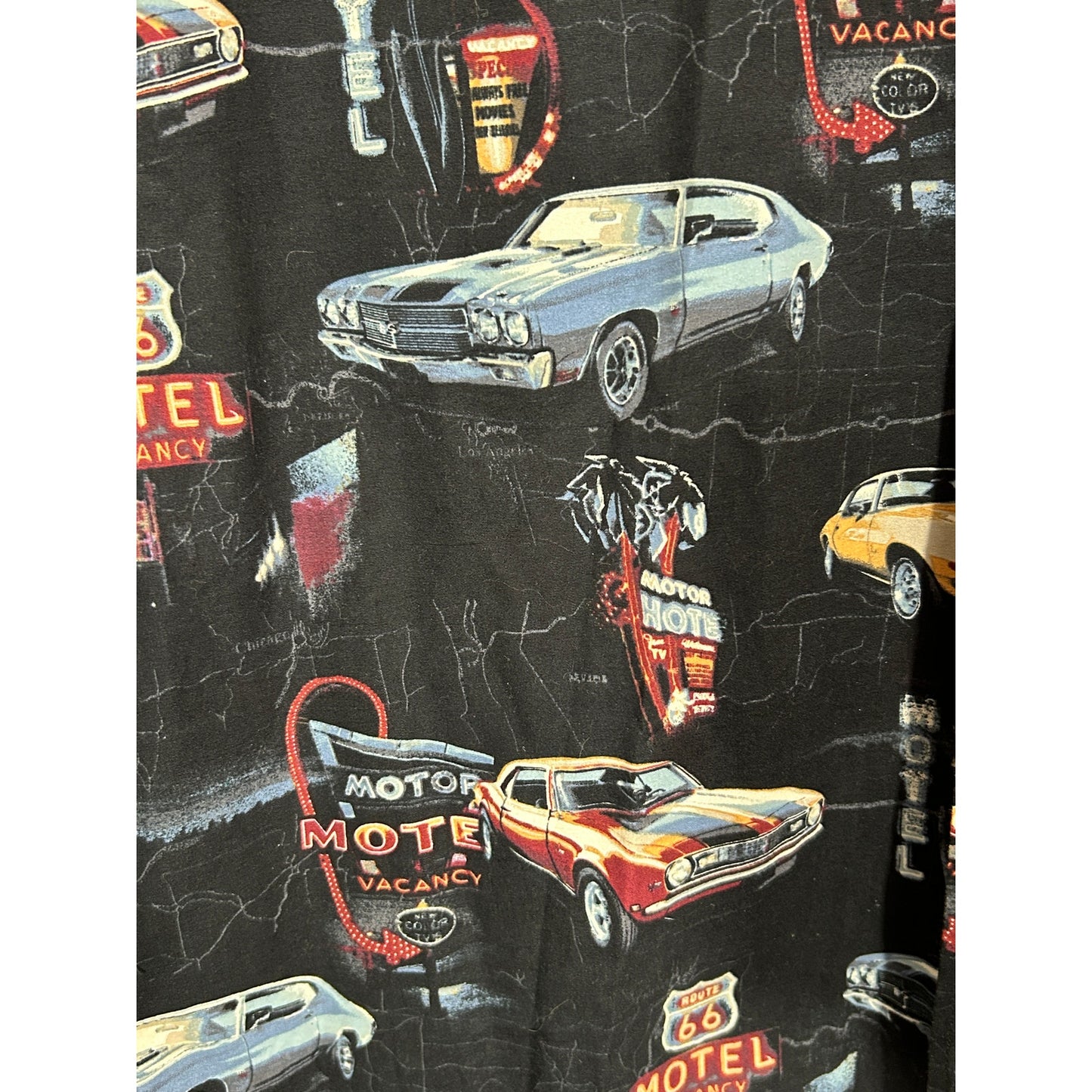 Buckhorn River Route 66 Classic Cars Motel Print Shirt Size M