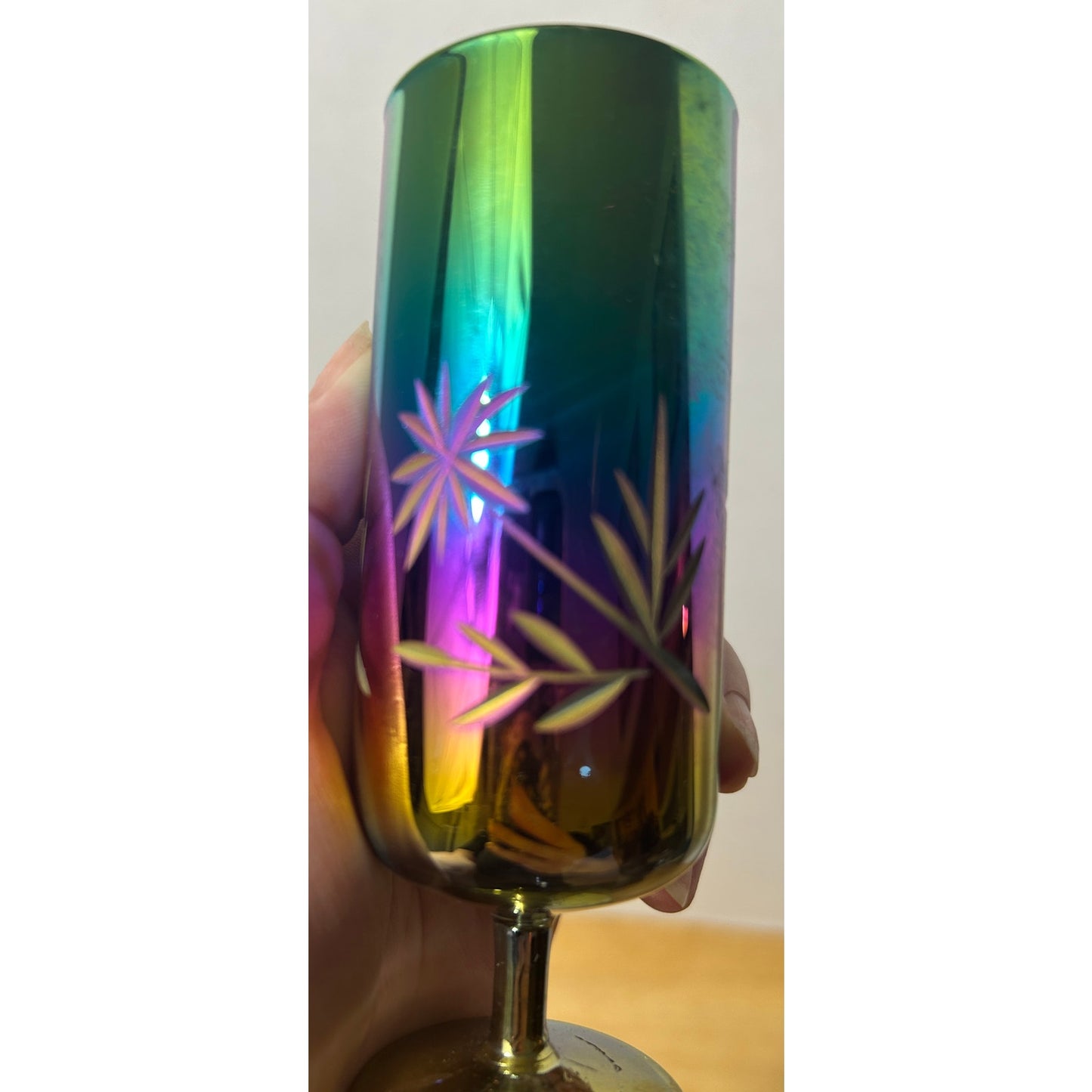 Set of 5 Vintage Iridescent Carnival Glass Goblets, 5" Tall