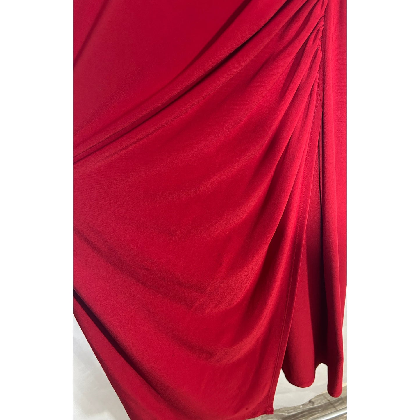 Lauren Ralph Lauren Red Draped Jersey Dress Size 12 Sleeveless Midi Ruched