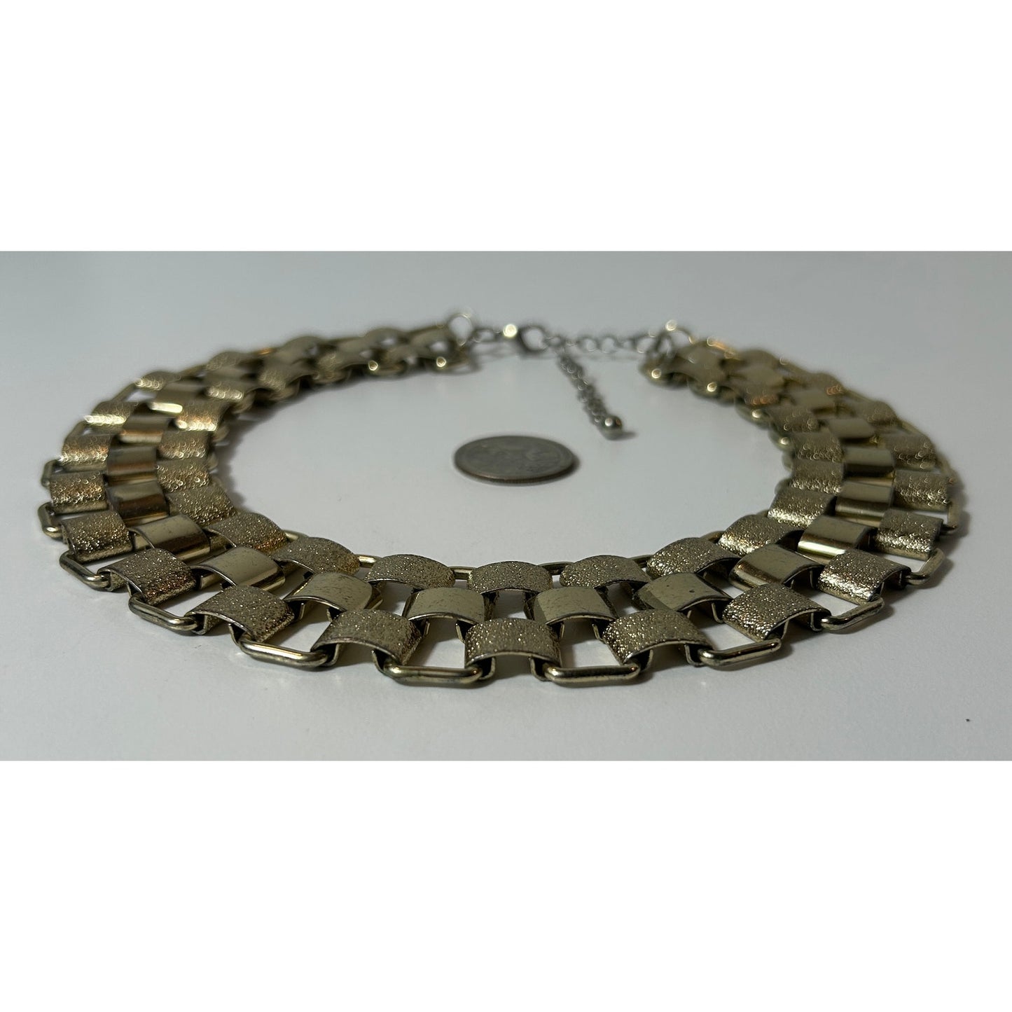 Gold‑Tone Textured Link Choker Necklace, 18", Vintage Statement Collar