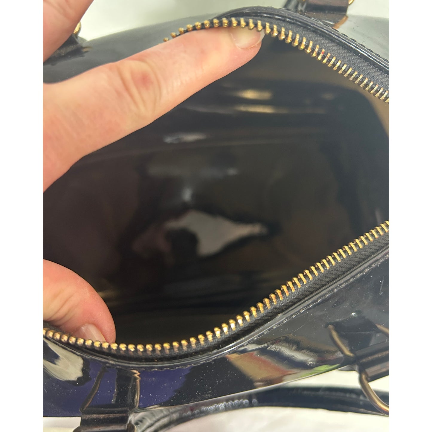 Black Patent Studded Barrel Satchel Bag with Top Handles 12″ x 9″