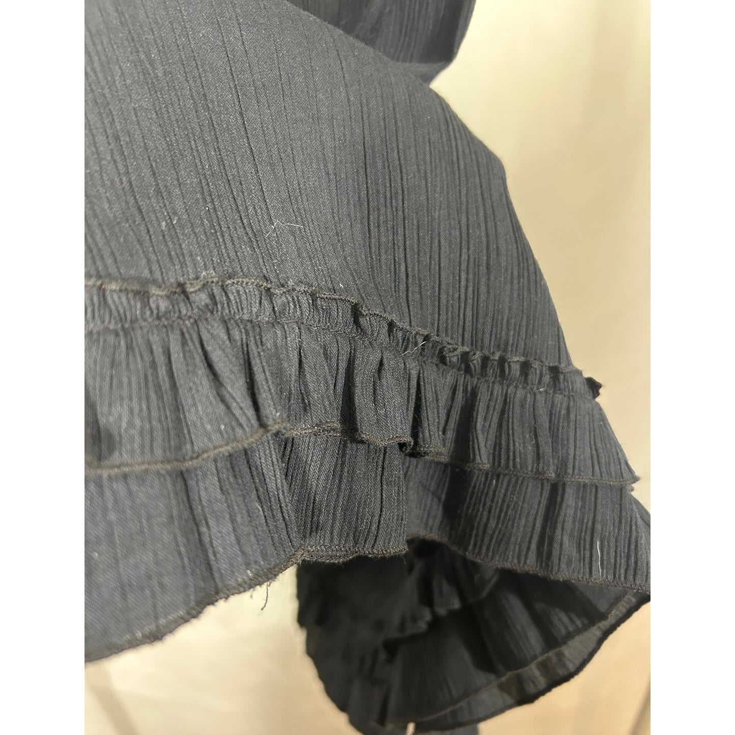 Black Ruffle Hem Crinkle Maxi Skirt XL Pull-On Cotton Rayon Boho Style