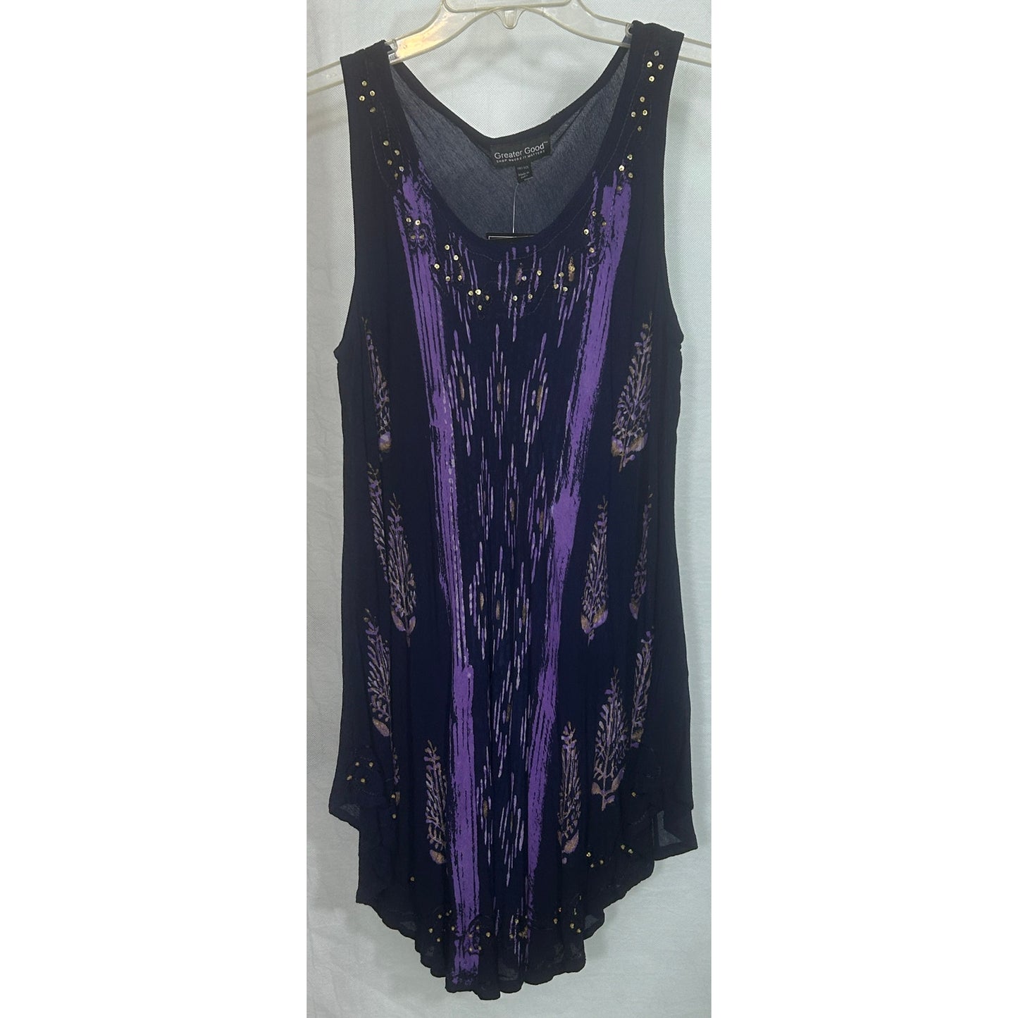 Greater Good Purple Batik Sleeveless Top Free Size Rayon Sequin Detail