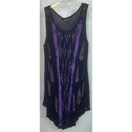 Greater Good Purple Batik Sleeveless Top Free Size Rayon Sequin Detail