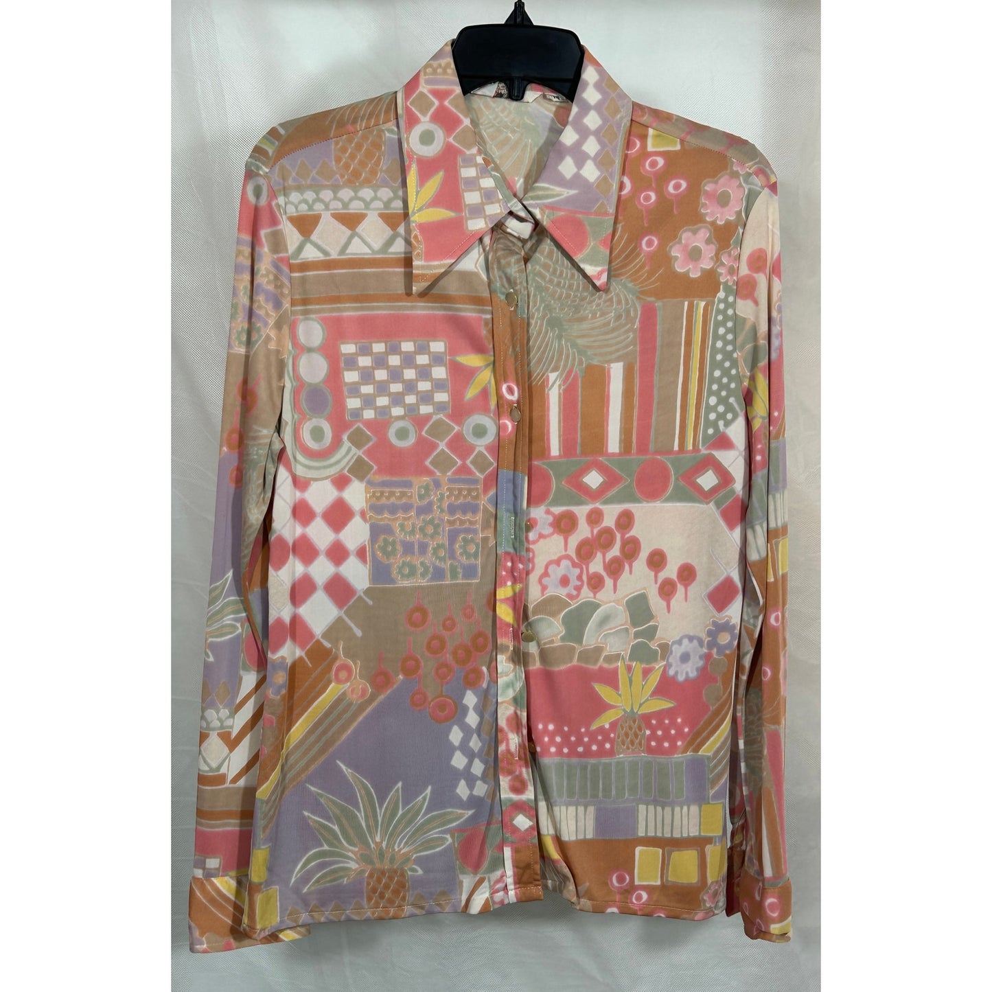 Vintage Leslie Fay Personal Blouse Sz 16 Abstract Floral Pastel Print Top