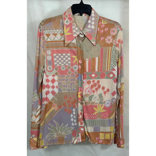 Vintage Leslie Fay Personal Blouse Sz 16 Abstract Floral Pastel Print Top