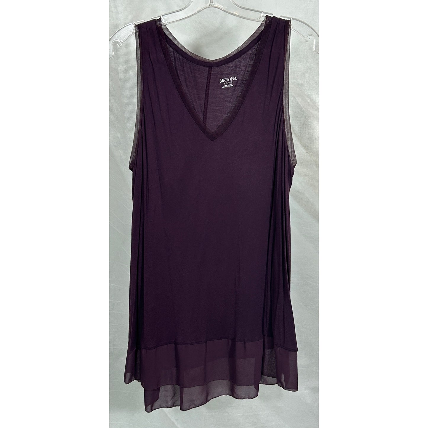 Merona Purple Sleeveless V-Neck Tank Top XXL Sheer Hem Detail