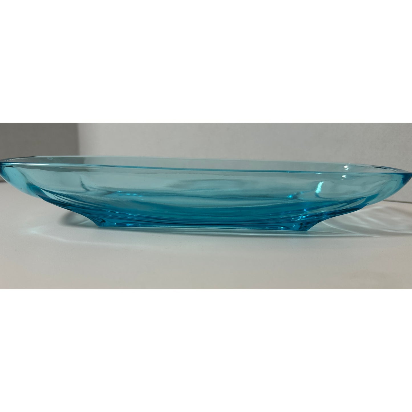 Mid-Century Aqua Blue Glass Dish Tray – 9″ L x 4.5″ W Retro Mod Accent