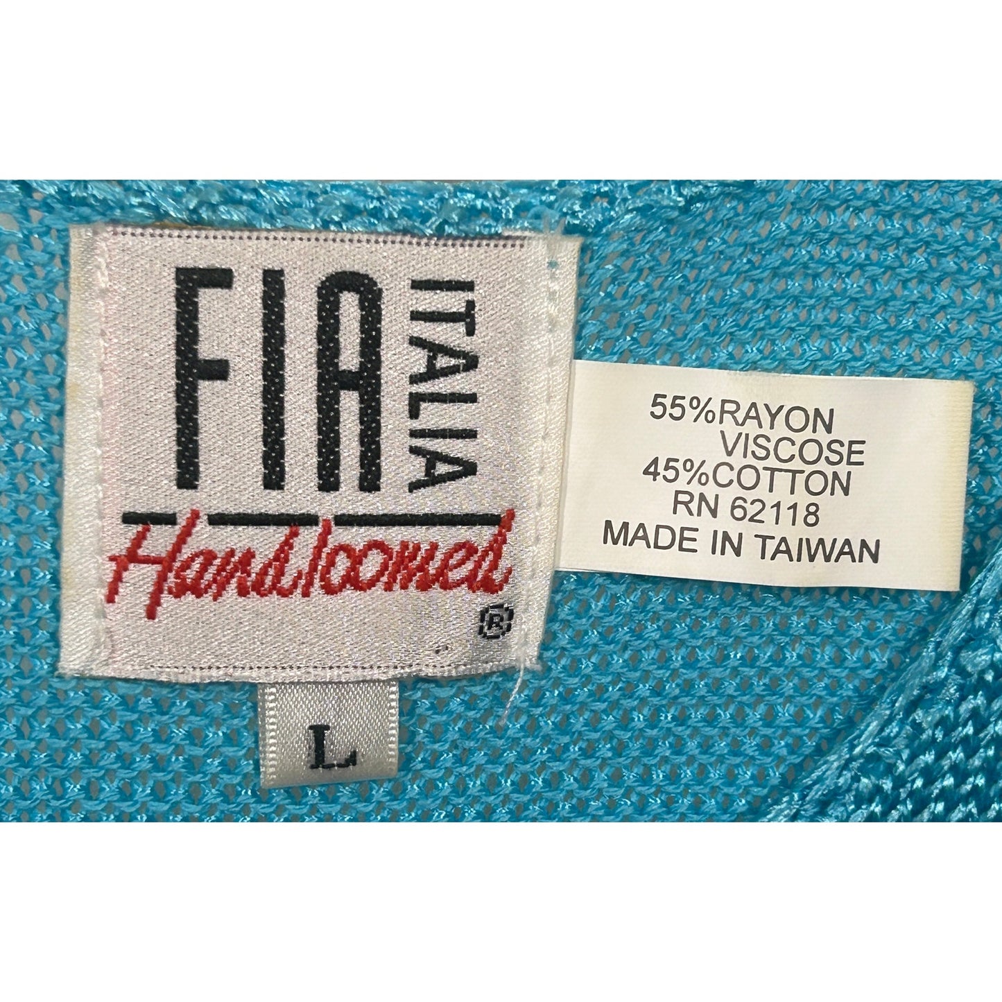 FIA Italia Turquoise Sleeveless Knit Sweater Vest Size L Handloomed Taiwan