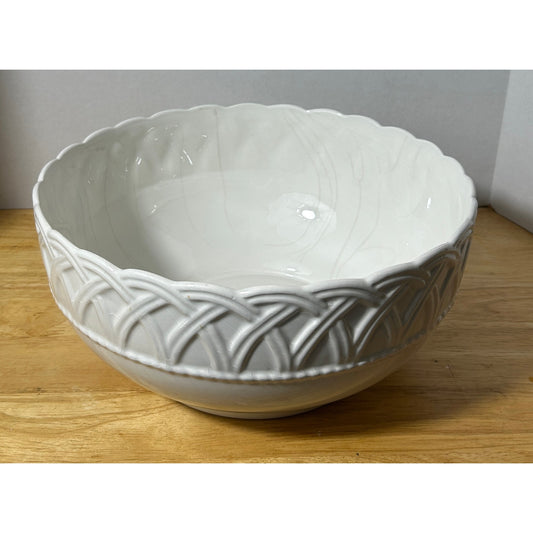 Tiffany & Co. Italy White Ceramic Bowl 12" Lattice Embossed