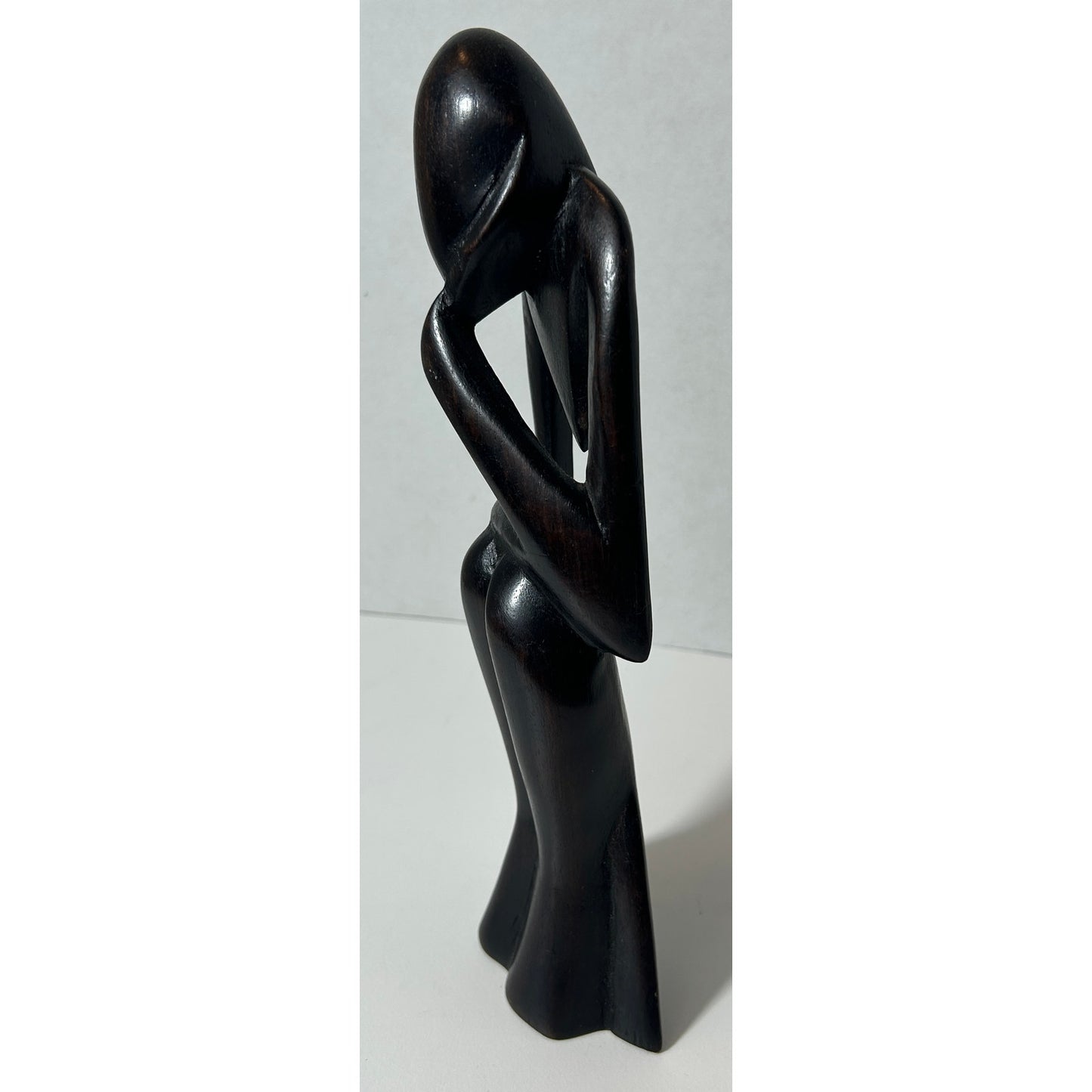 Hand‑Carved Wood “Thinking Man” Sculpture Abstract Figurine 9.75″