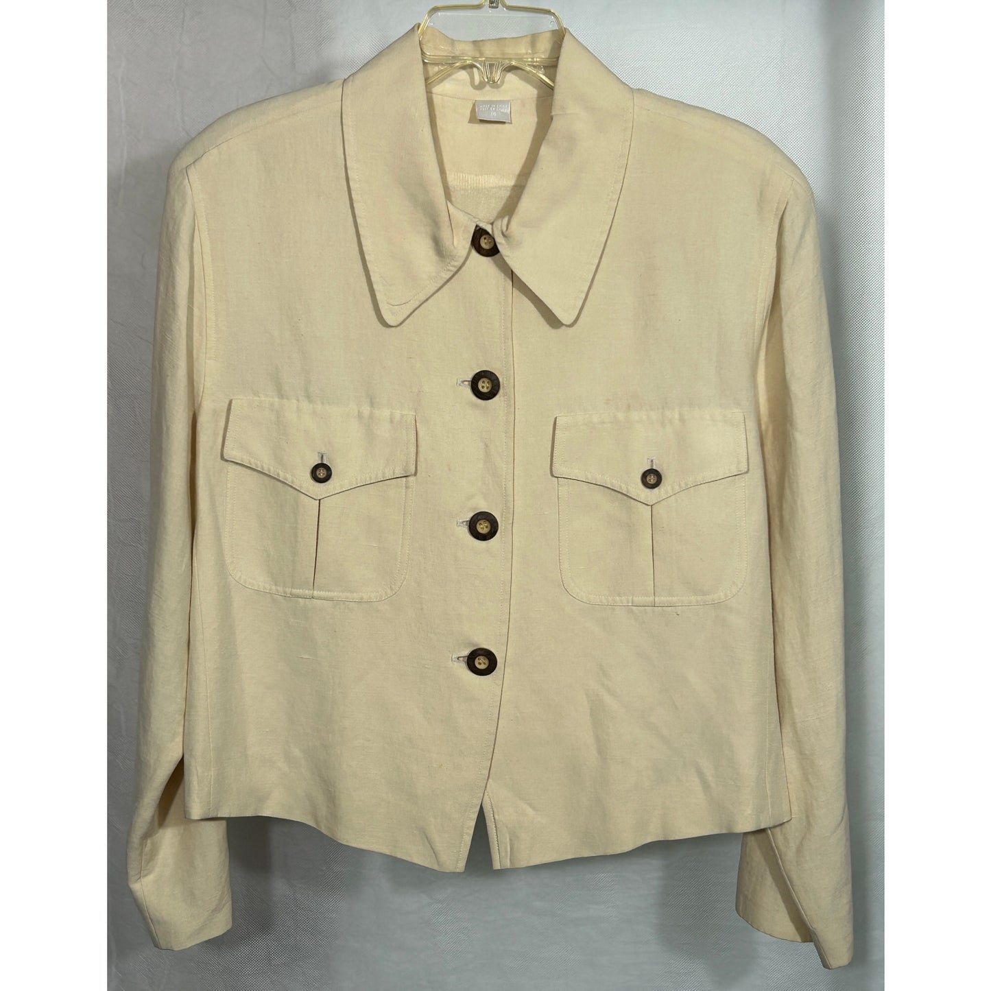 Peter Nygard Linen Blend Button Jacket Beige Utility Style Size 14