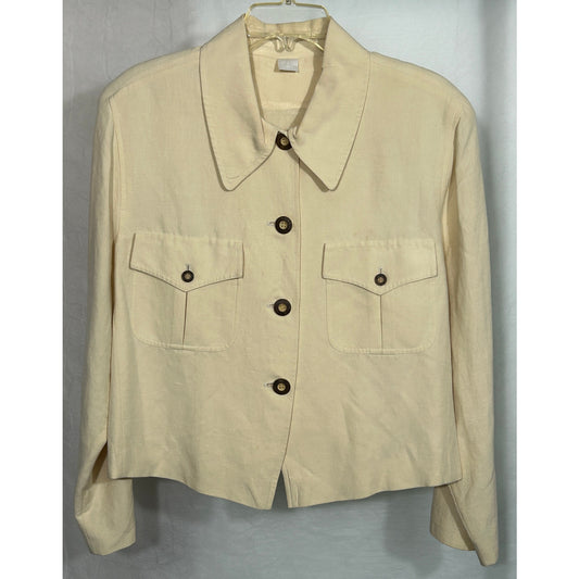 Peter Nygard Linen Blend Button Jacket Beige Utility Style Size 14