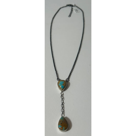 Sterling Silver Turquoise Double‑Drop Y‑Style Pendant Necklace