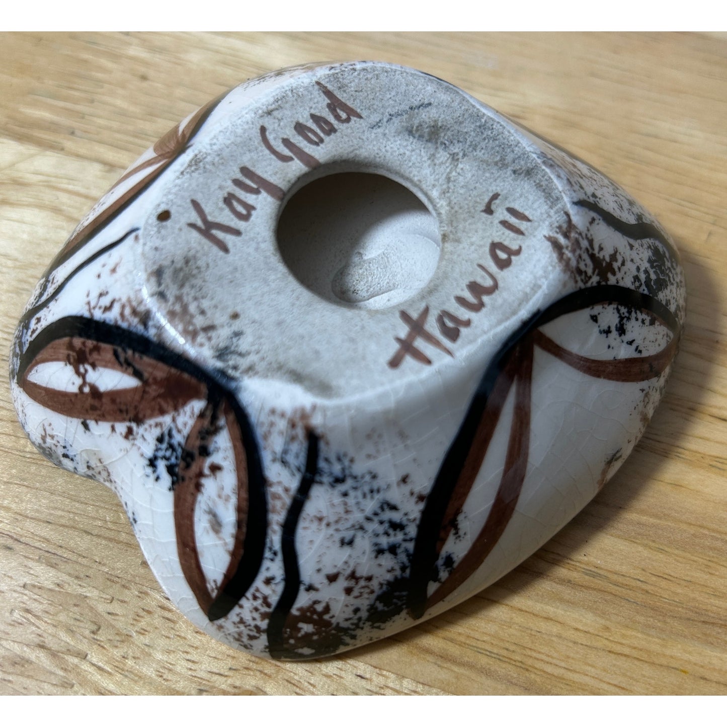 Kay Good Hawaii Signed Pottery Heart Dish Abstract Mid-Century Modern