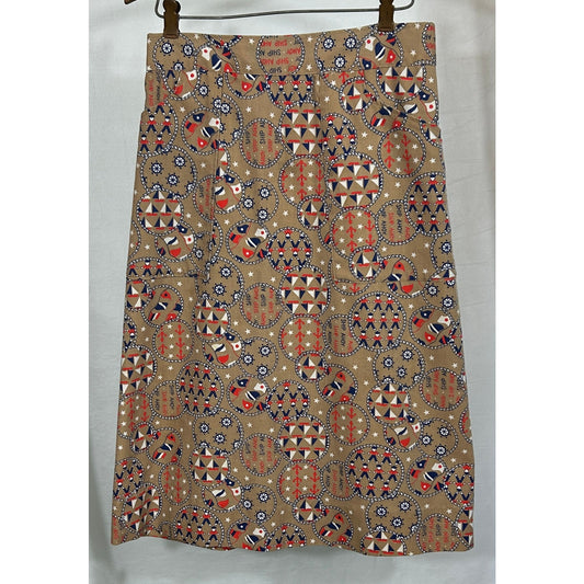 Vintage Nautical Print Wrap Skirt Tan Red White Blue | Size S | 27" Length