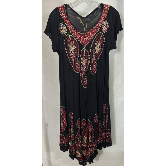 Riviera Sun Black Paisley Embroidered Dress Medium Boho Festival Tunic
