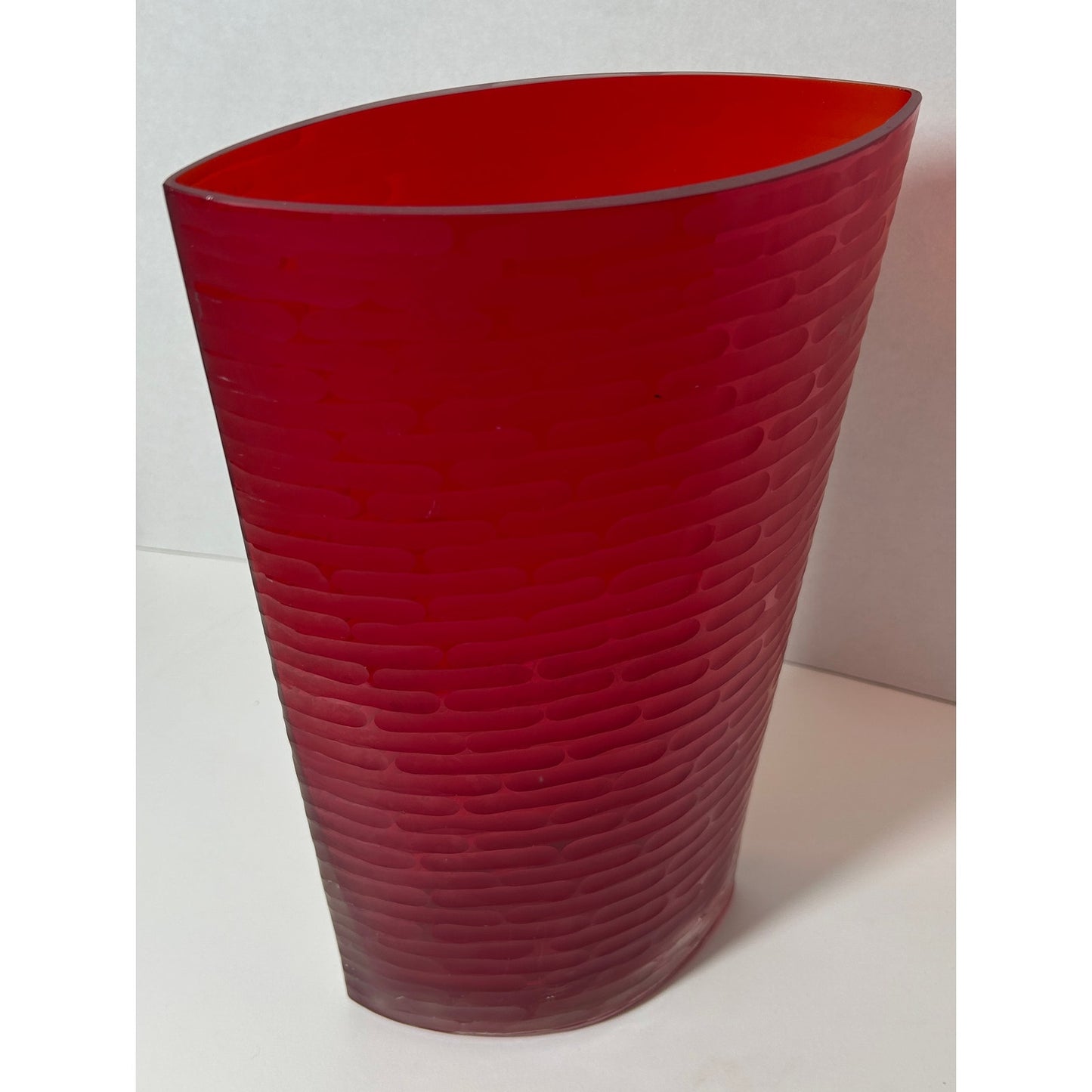 Vintage Tall Ruby Red Textured Glass Vase – 12″ H, 7.75″ W Unique Form