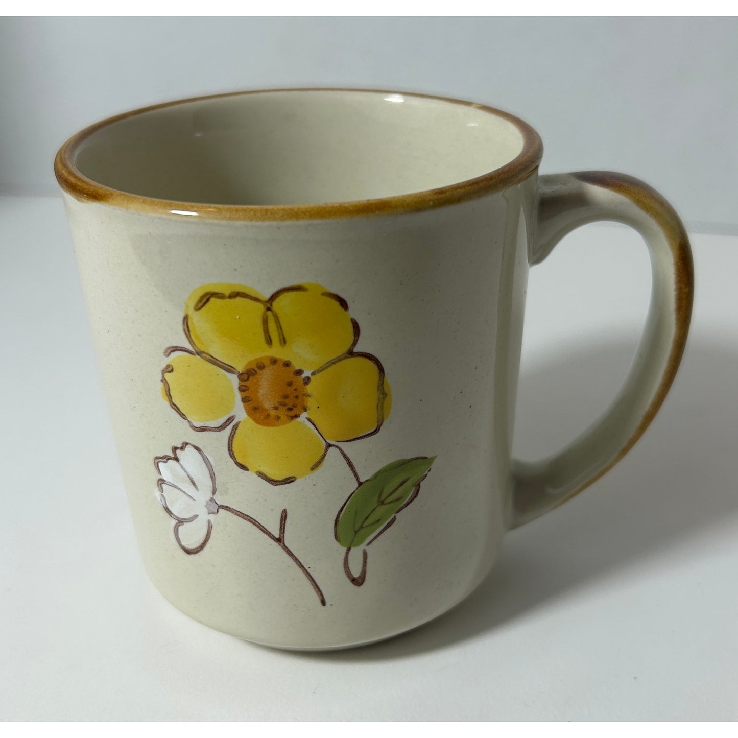 Vintage Casualstone JP Mug Korea Yellow Flower Stoneware Coffee Cup 3.5"